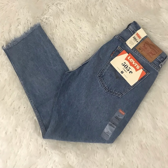 Levi's Orange Tab 505C Cropped Jeans Frayed Hem - Picture 8 of 8
